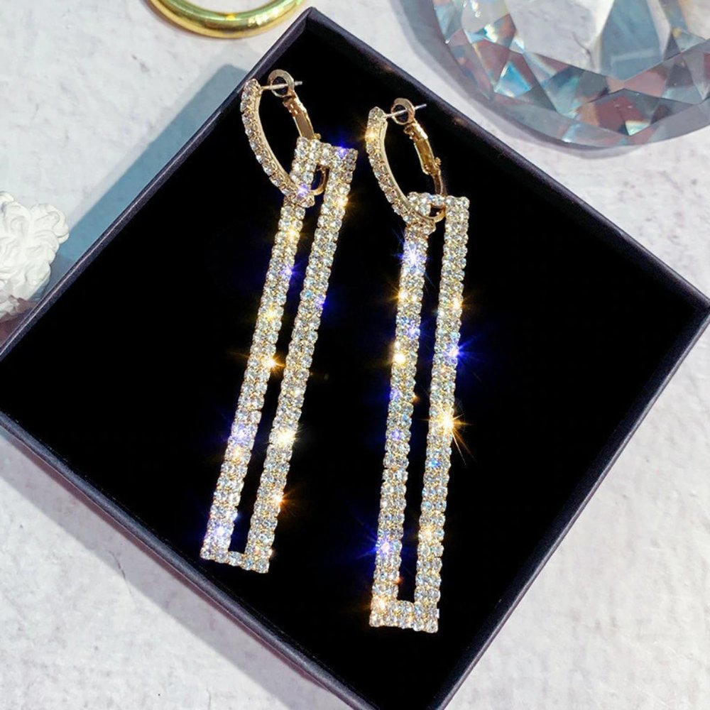 Gold 2 in 1 Square Geometric Earrings - Picture 1 of 7
